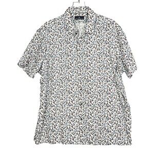 Hart Schaffner Marx Mens XL Floral Shirt FLOWERS Short Sleeve Button Up White